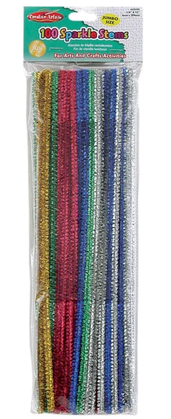 Creative Arts 65499 12 X 6mm Chenille Stems With Sparkles Assorted Colors 100 Count