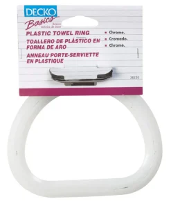 DECKO Chrome Silver/White Towel Ring Plastic/Steel