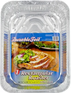 Durable Foil D41110 17" Aluminum Rectangular Roaster With Rack (Pack of 12)