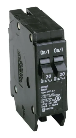 Eaton 2-Pole Plug-On Mount Type BR Circuit Breaker 3 L x 3 H x 1 W in. 20A 120V ac
