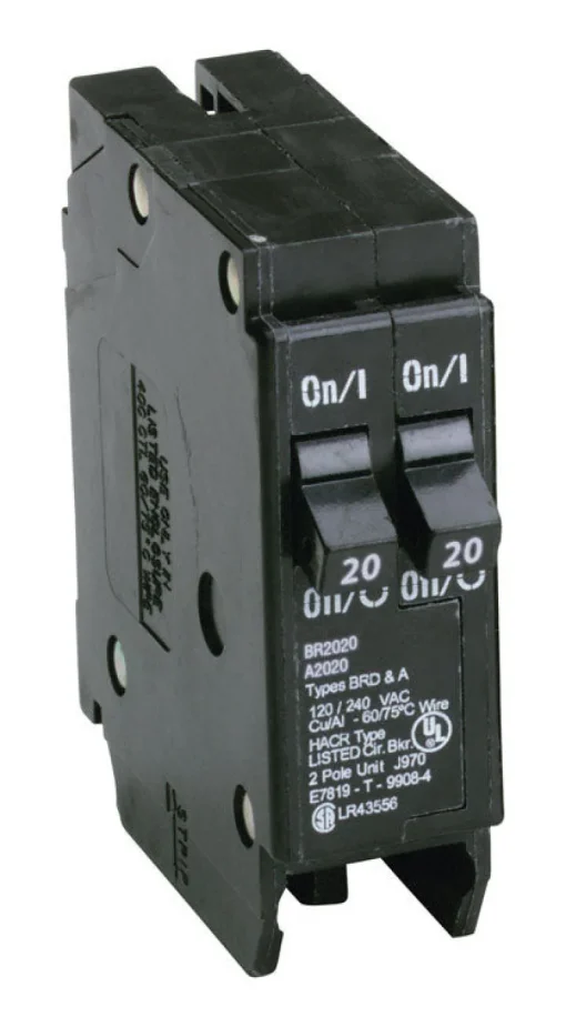 Eaton 2-Pole Plug-On Mount Type BR Circuit Breaker 3 L x 3 H x 1 W in. 20A 120V ac