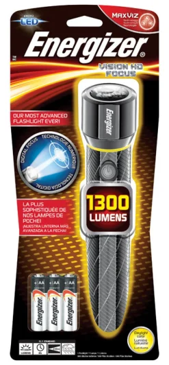 Energizer Black Aluminum 230 m Beam Distance 1300 Lumens LED Flashlight with AA Battery