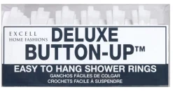 Excell Deluxe Button-Up White Plastic Shower Curtain Rings 12 pk