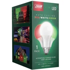 Feit A19 E26 (Medium) Auto Cycling LED Bulb Green/Red/White 2 Watt Equivalence 1 pk