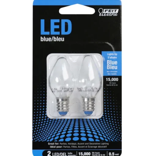 Feit C7 E12 (Candelabra) LED Bulb Blue 0.5 Watt Equivalence 2 pk