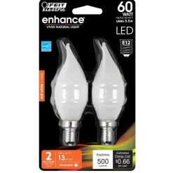 Feit CA10 (Flame Tip) E12 (Candelabra) LED Bulb Soft White 60 Watt Equivalence 2 pk