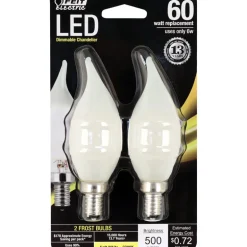 Feit CA10 (Flame Tip) E12 (Candelabra) LED Bulb Soft White 60 Watt Equivalence 2 pk