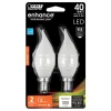 Feit CA10 (Flame Tip) E12 (Candelabra) LED Bulb Soft White 40 Watt Equivalence 2 pk