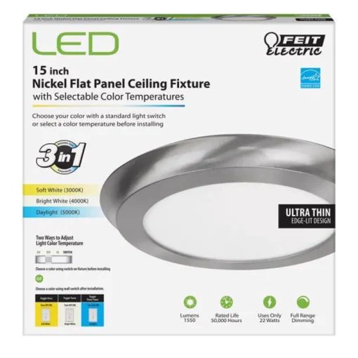 Feit EDGELIT 1.1 in. H X 15 in. W X 15 in. L Nickel White LED Flat Panel Light Fixture