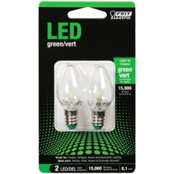 Feit Electric C7 E12 (Candelabra) LED Bulb Green 0.1 Watt Equivalence 2 pk