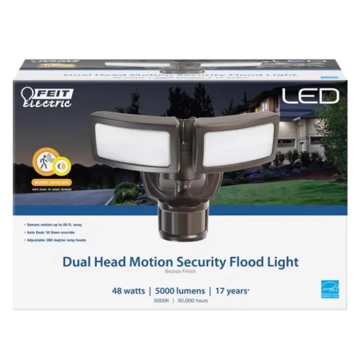 Feit Electric 120V 5000 lm. 5000K Motion-Sensing Hardwired LED Bronze Security Floodlight 48W