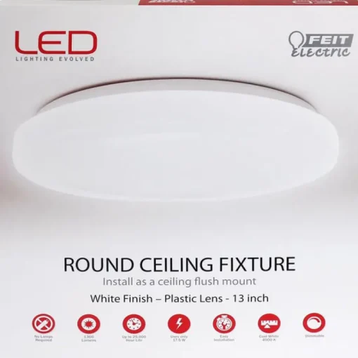 Feit Electric White 17.5W 1300 lm. Flush Mount LED Ceiling Light Fixture 3.8 L x 13 H x 13 W in.