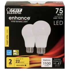 Feit Enhance A19 E26 (Medium) LED Bulb Bright White 75 Watt Equivalence 2 pk