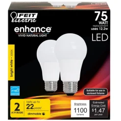 Feit Enhance A19 E26 (Medium) LED Bulb Bright White 75 Watt Equivalence 2 pk