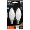 Feit Enhance Blunt Tip E12 (Candelabra) Filament LED Bulb Soft White 60 Watt Equivalence 2 pk