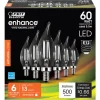 Feit Enhance CA10 (Flame Tip) E12 (Candelabra) Filament LED Bulb Soft White 60 Watt Equivalence 6 pk