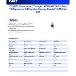 Feit T4 G8 LED Bulb Daylight 20 Watt Equivalence 1 pk