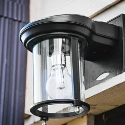 Gama Sonic Solar Coach Lantern Semi-Gloss Black Dusk to Dawn LED Wall Lantern