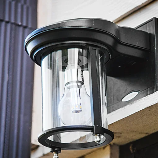 Gama Sonic Solar Coach Lantern Semi-Gloss Black Dusk to Dawn LED Wall Lantern