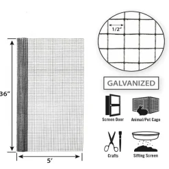 Garden Craft 36 in. H X 5 ft. L Galvanized Steel Hardware Cloth 1/2 in.