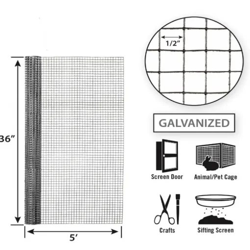 Garden Craft 36 in. H X 5 ft. L Galvanized Steel Hardware Cloth 1/2 in.