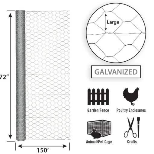 Garden Craft 72 in. H X 150 ft. L Galvanized Steel Poultry Netting 2 in.