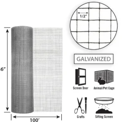 Garden Craft 36 in. H X 100 ft. L Galvanized Steel Hardware Cloth 1/2 in.