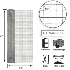 Garden Craft 48 in. H X 50 ft. L Galvanized Steel Hardware Cloth 1/2 in.