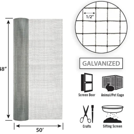 Garden Craft 48 in. H X 50 ft. L Galvanized Steel Hardware Cloth 1/2 in.
