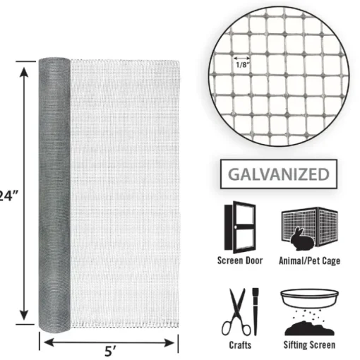 Garden Zone 24 W x 5 ft. L Silver Gray 27 Ga. Steel Hardware Cloth