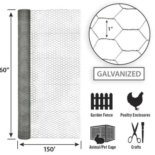 Garden Zone 60 in. H x 150 ft. L 20 Ga. Silver Poultry Netting