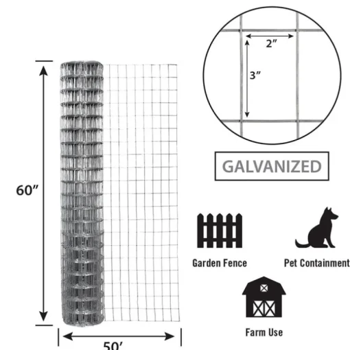 Garden Zone 60 in. H X 50 ft. L Galvanized Steel Garden Fence Silver