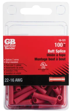 Gardner Bender 22-16 Ga. Insulated Wire Butt Splice Red 100 pk