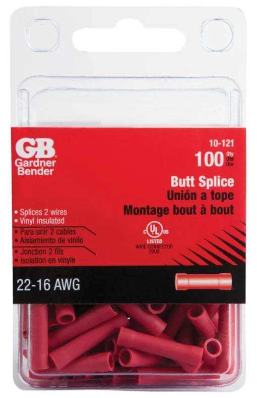 Gardner Bender 22-16 Ga. Insulated Wire Butt Splice Red 100 pk