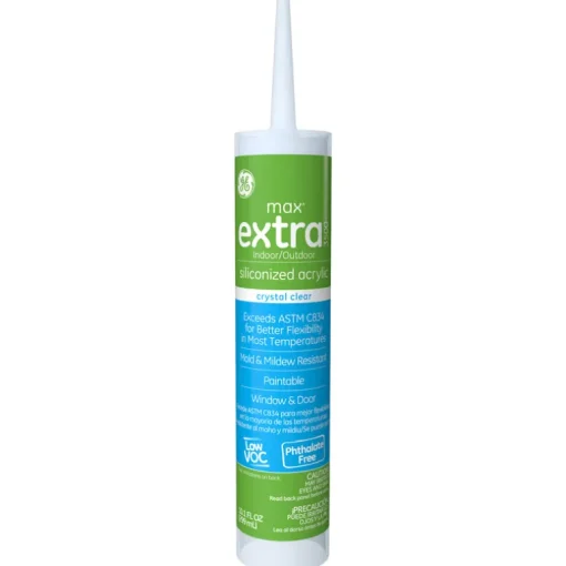 GE Max Extra Crystal Clear Siliconized Acrylic Caulk 10.1 oz. (Pack of 12)