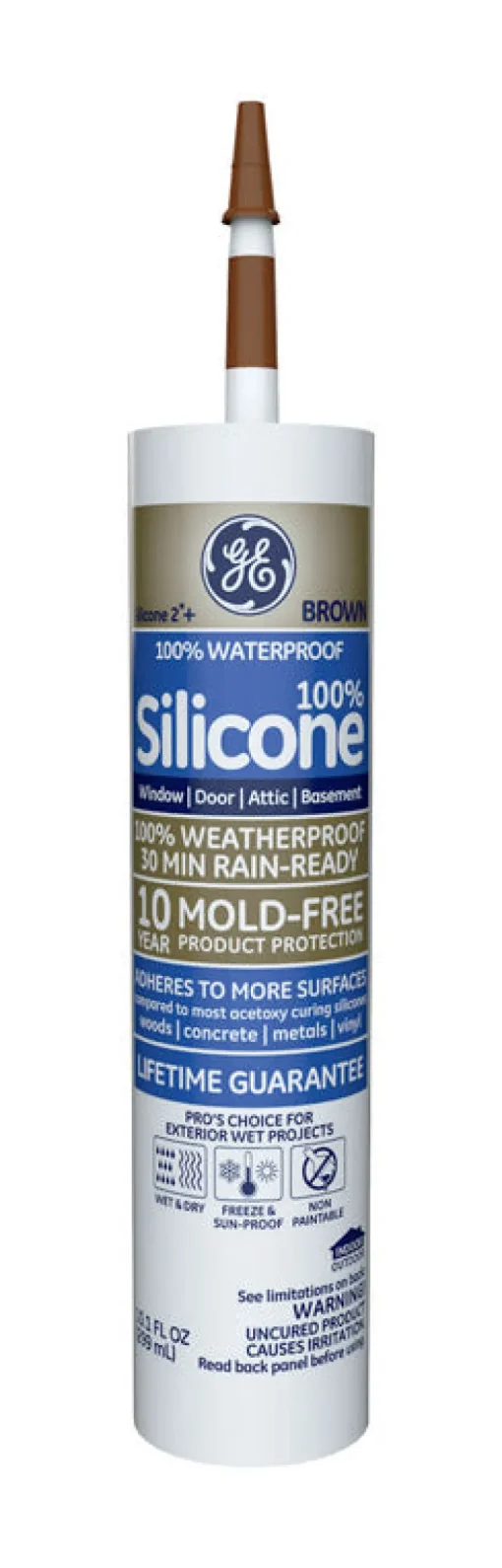 GE Silicone 2 Brown Silicone 2 Window and Door Silicone 10.1 oz. (Pack of 12)