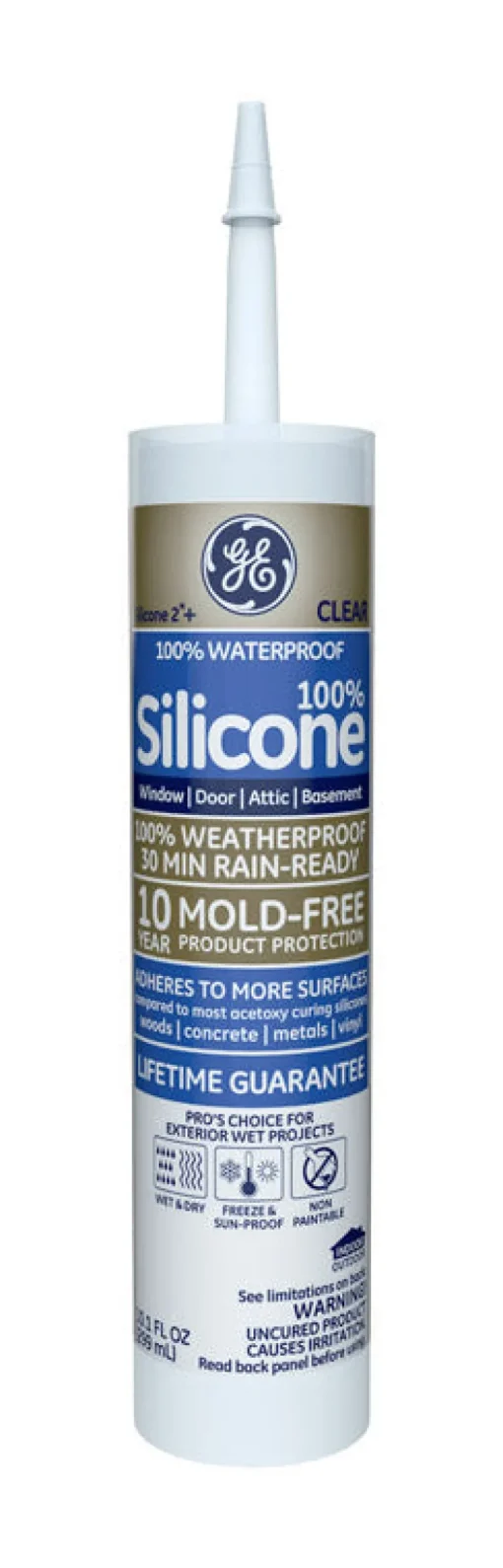 GE Silicone 2 Clear Silicone 2 Window and Door Silicone 10.1 oz. (Pack of 12)