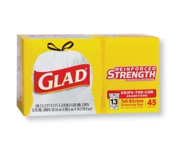 Glad 13 gal. Kitchen Trash Bags Drawstring (Case of 6)