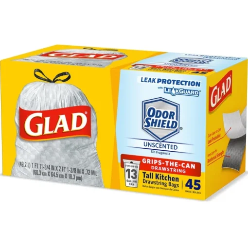 Glad 13 gal. Kitchen Trash Bags Drawstring (Case of 6)