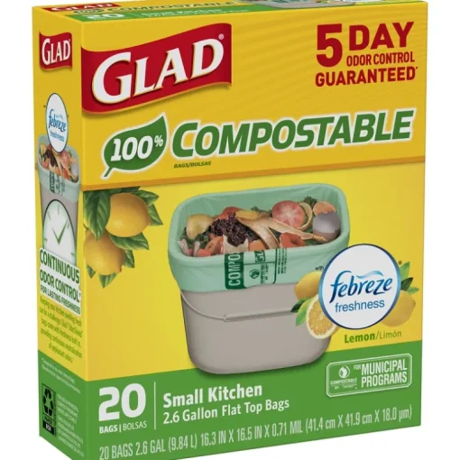 Glad 2.6 gal Lemon Scent Compost Bags Quick Tie 20 pk
