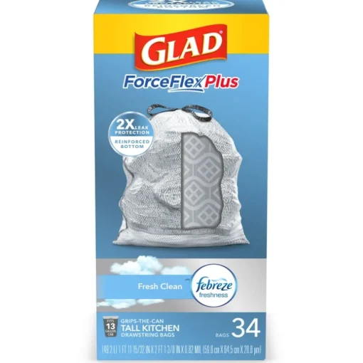 Glad ForceFlex 13 gal Fresh Scent Tall Kitchen Bags Drawstring 34 pk (Pack of 6)