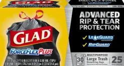 Glad ForceFlex Plus 30 gal. Trash Bags Drawstring (Pack of 6)