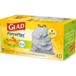 Glad OdorShield 13 gal Lemon Scent Kitchen Trash Bags Drawstring 40 pk (Pack of 6)