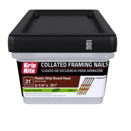 Grip-Rite 3-1/4 in. L X 10 Ga. Angled Strip Hot-Dip Galvanized Framing Nails 21 deg 1000 pk