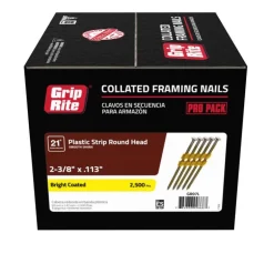 Grip-Rite 2-3/8 in. L X 12 Ga. Angled Strip Bright Framing Nails 21 deg 2500 pk