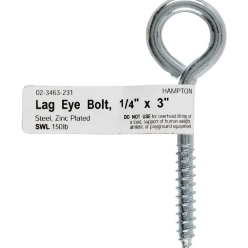 Hampton 1/4 in. x 3 in. L Zinc-Plated Steel Lag Thread Eyebolt (Pack of 10)