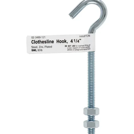 Hampton Small Zinc-Plated Silver Steel 4 in. L Clothesline Bolt Hook 80 lb. 1 pk (Pack of 10)