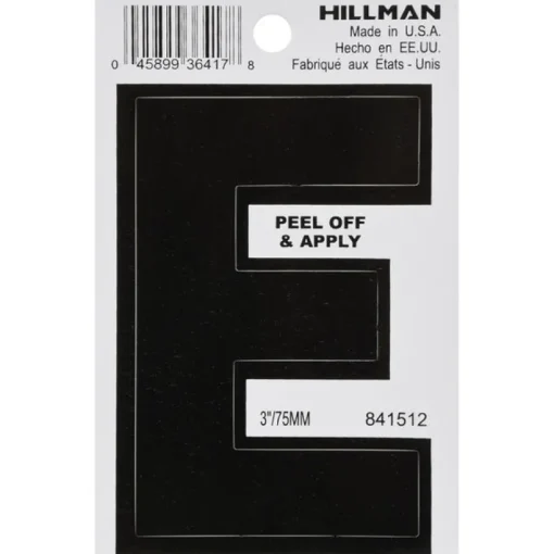 Hillman 3 in. Black Vinyl Self-Adhesive Letter E 1 pc (Pack of 6)