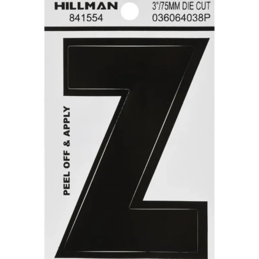 Hillman 3 in. Black Vinyl Self-Adhesive Letter Z 1 pc (Pack of 6)