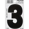 Hillman 3 in. Black Vinyl Self-Adhesive Number 3 1 pc (Pack of 6)
